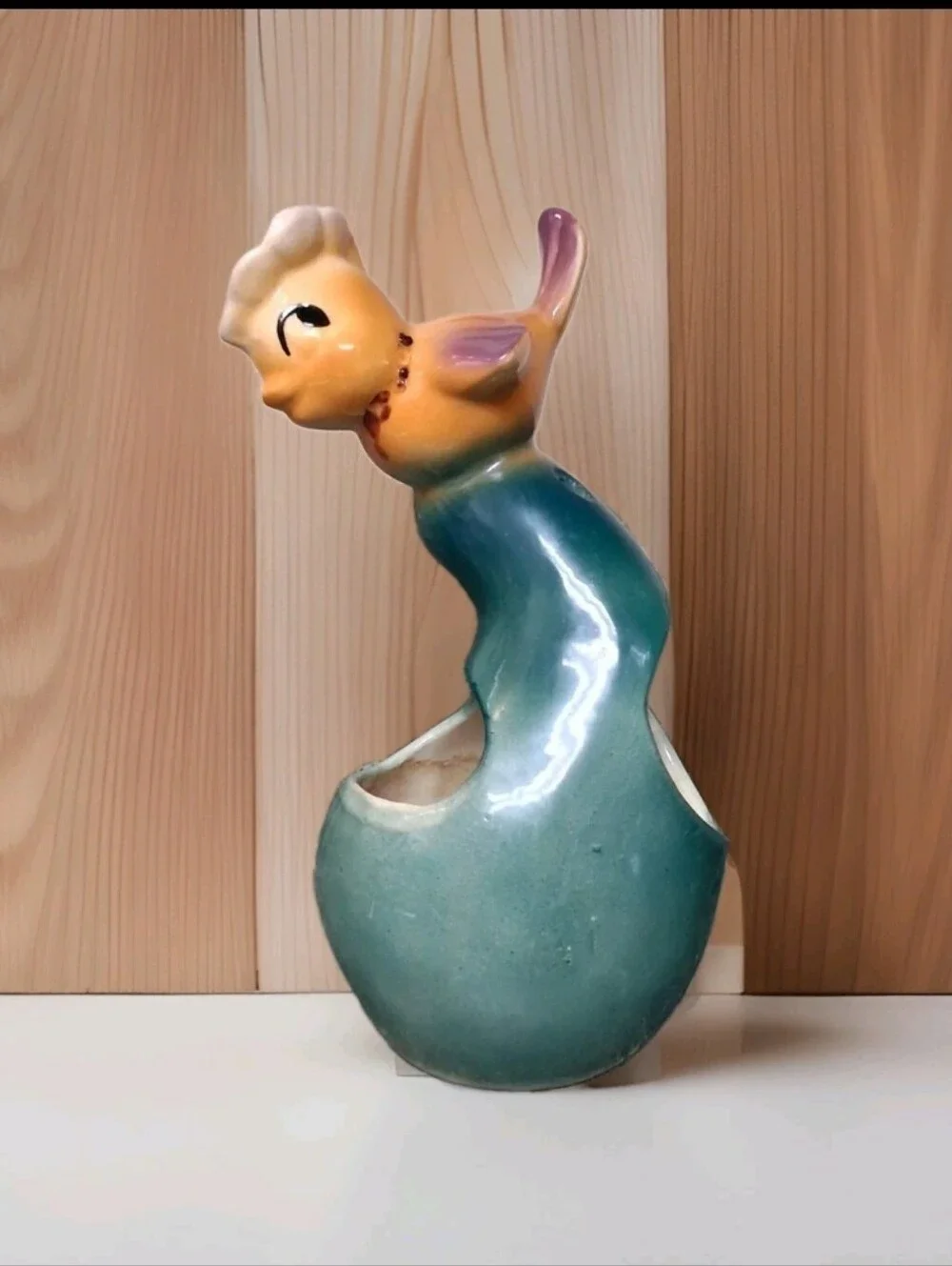 Vintage Pottery Bird Wearing Hat on a Gourd Anthropomorphic Succulent Planter